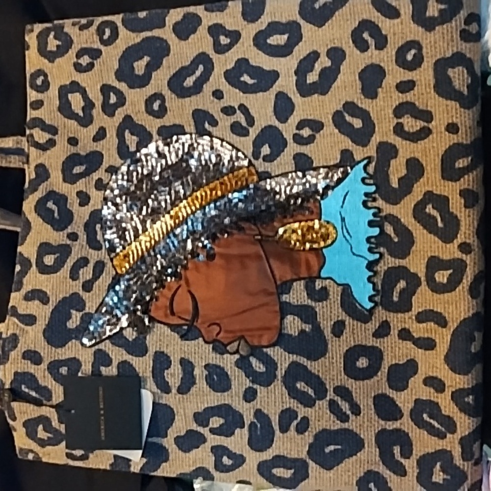 Brand New large Tote With Blue Leopard Print.
